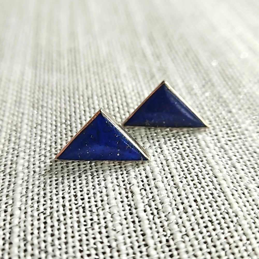 Vintage Silver and Blue Stone Triangle Earrings